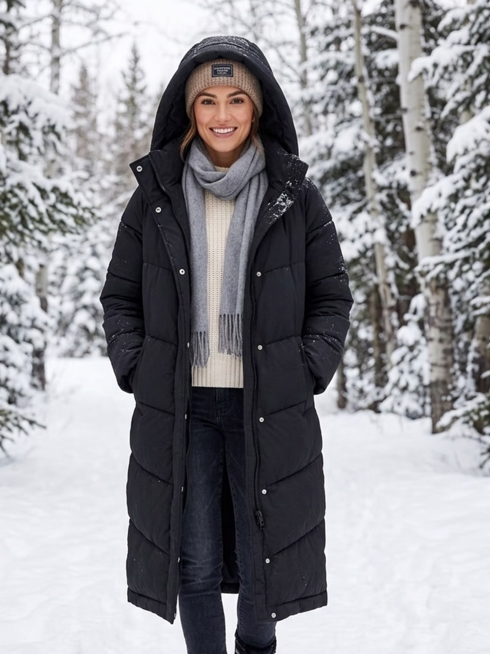Abercrombie & Fitch Long Puffer Coat Jacket Black Small